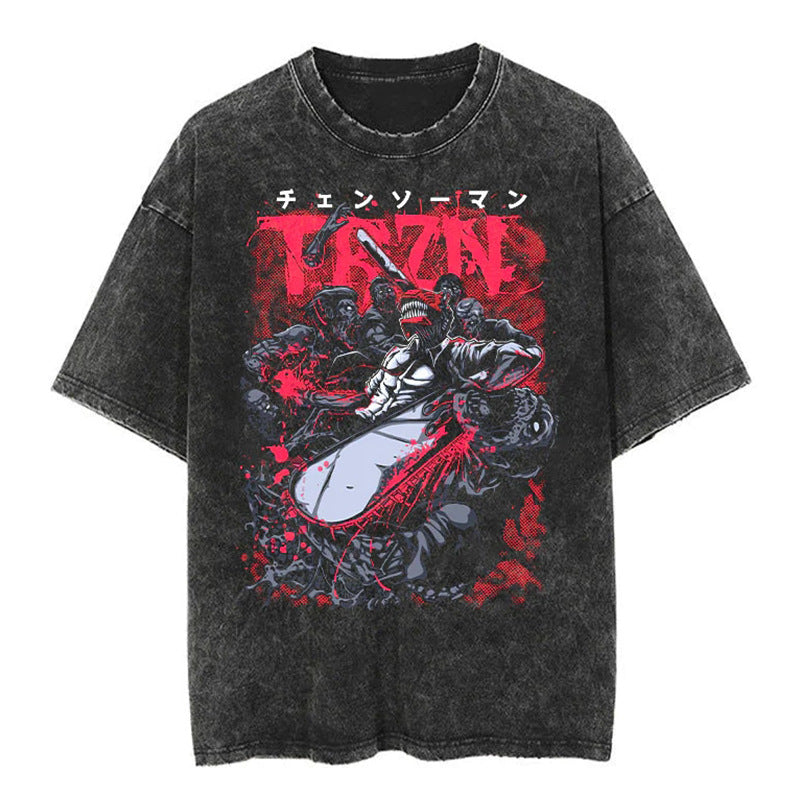 Vintage Anime Washed Loose Short Sleeve T-shirt