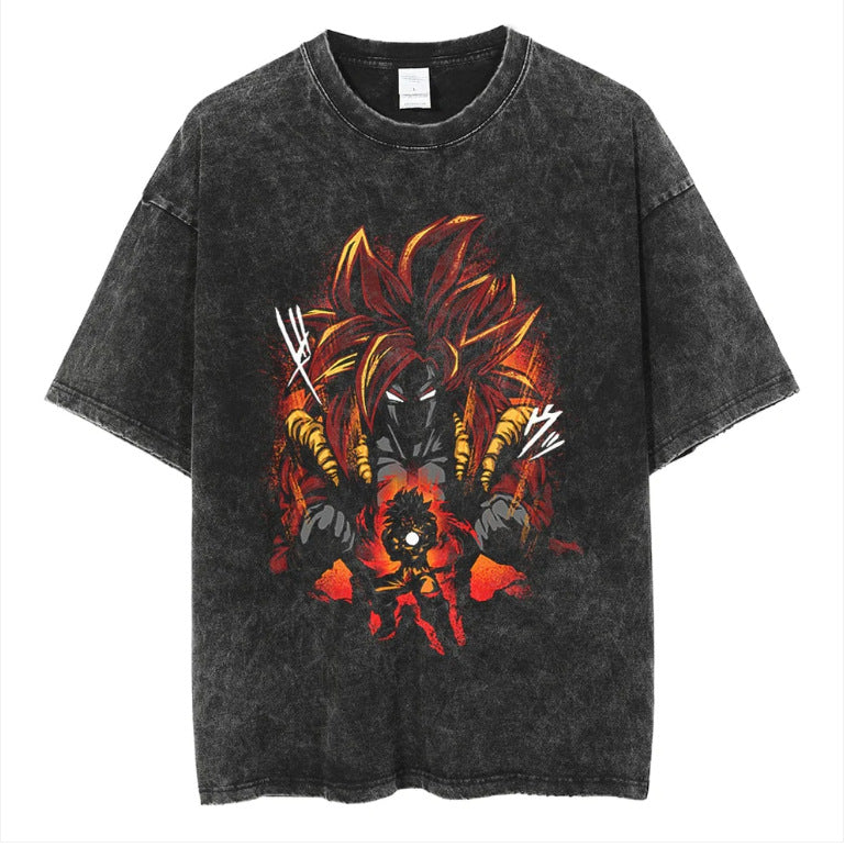 Vintage Anime Washed Black Short Sleeve T-Shirt