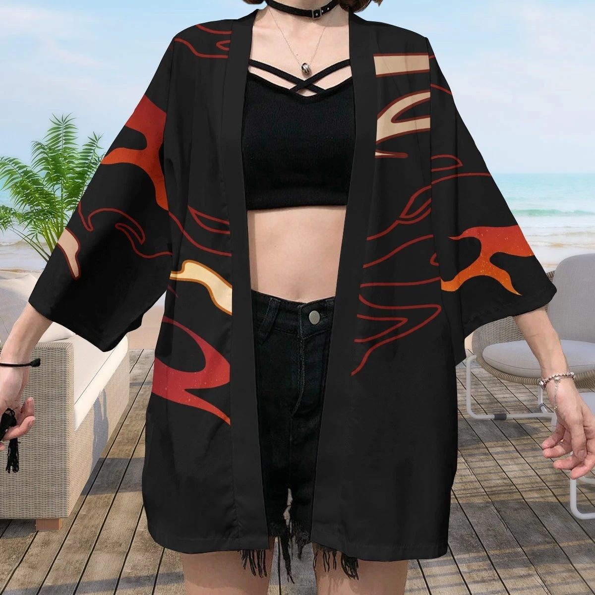 Unisex Anime Print Cosplay Kimono Cloak