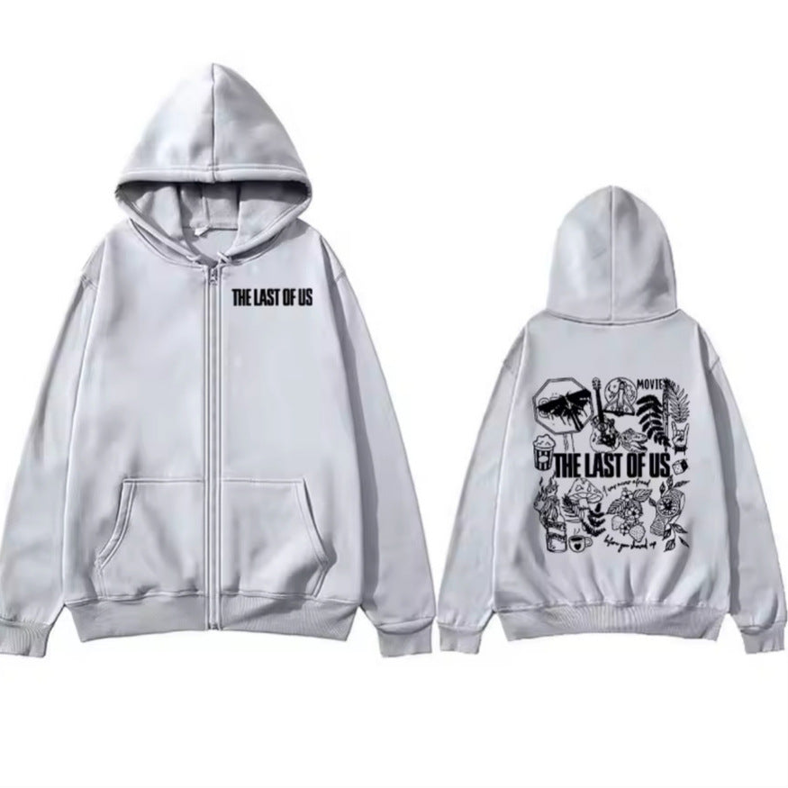 Game Letter Printed Loose Zipper Hoodie