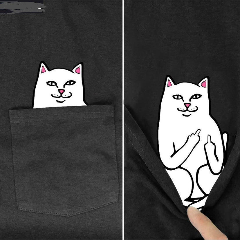 CHEEKY CRITTER POCKET TEE: A PLAYFUL SURPRISE INSIDE "GREY CAT"