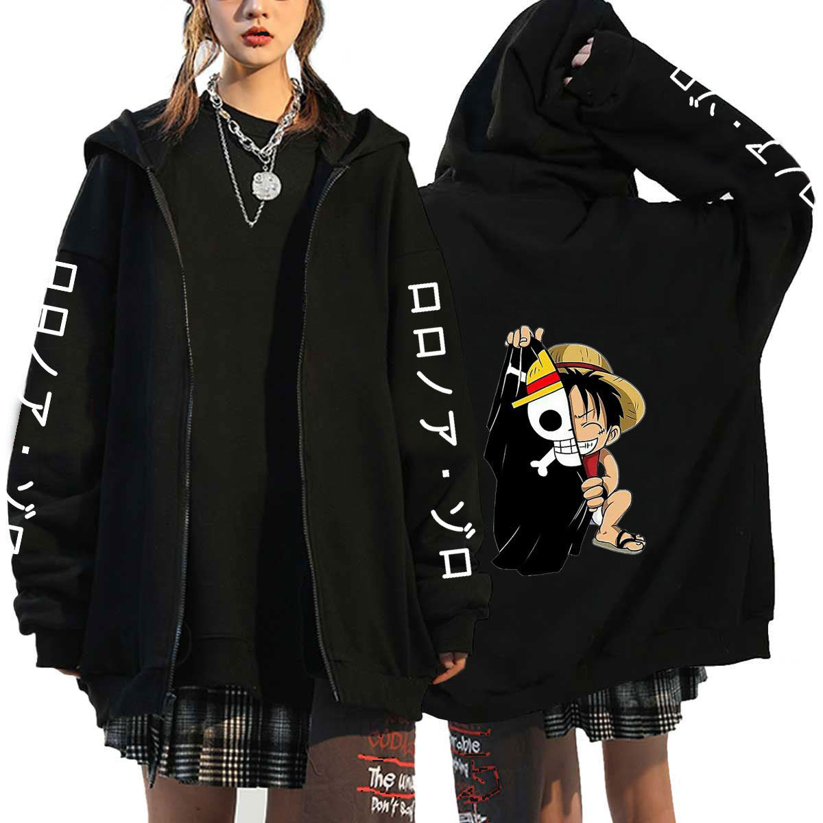 Unisex Luffy Printed Zipper Casual Hoodie