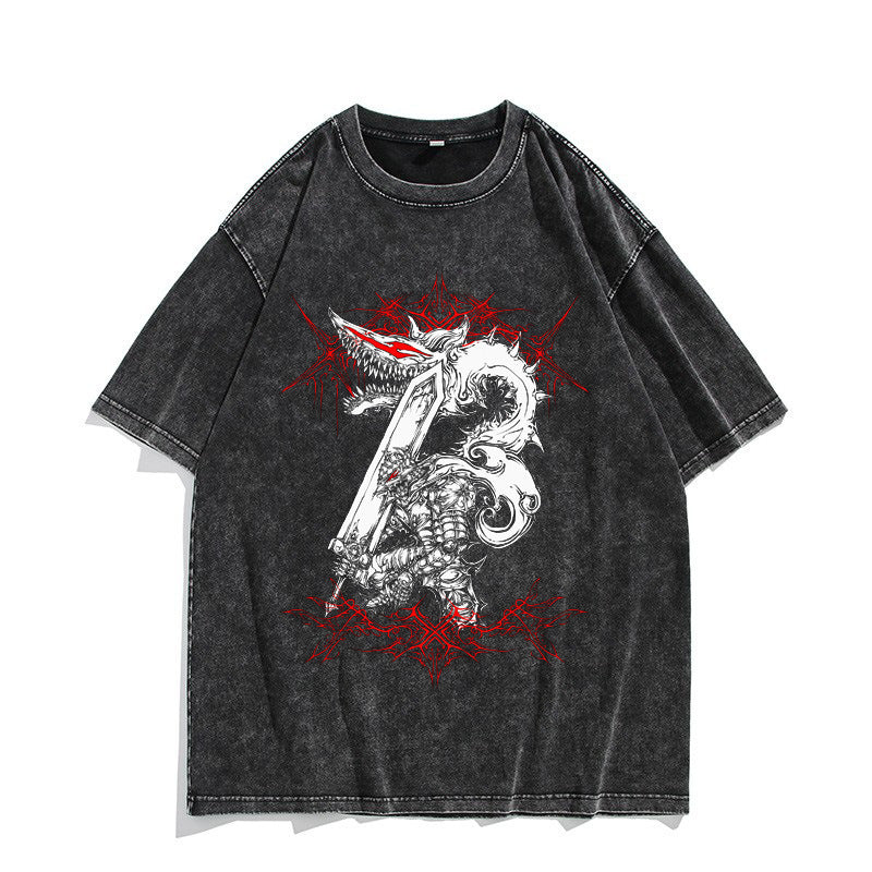 Vintage Anime Washed Short-sleeved T-shirt