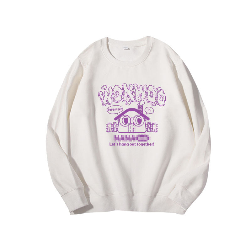 Cartoon Kpop Printed Round Neck Pullover Sweatshirt