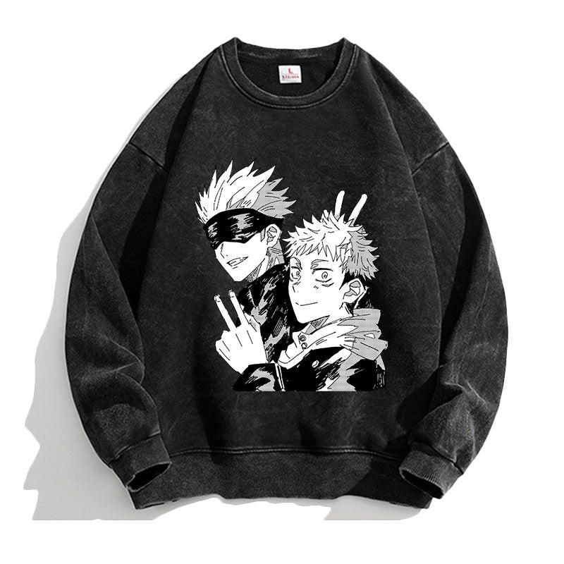 Unisex Casual Anime Washed Loose Sweatshirt