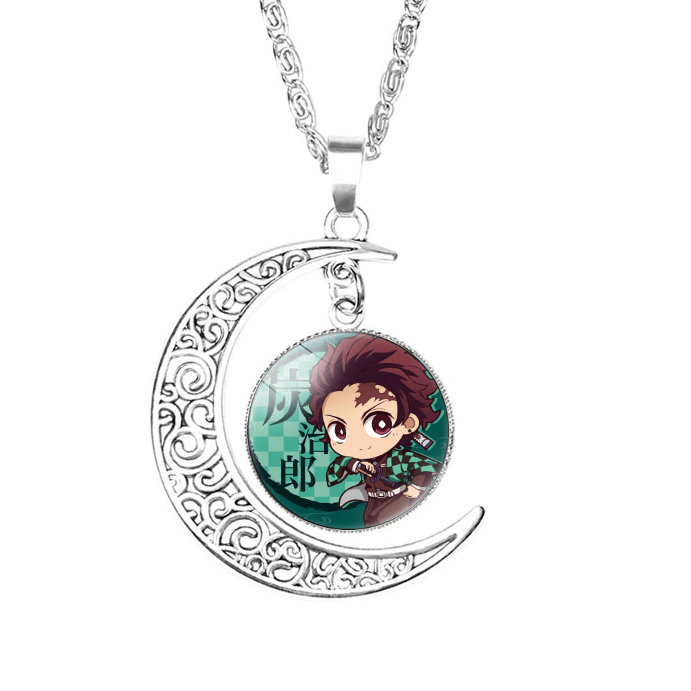 Chic Anime Moon Gem Pendant Necklace