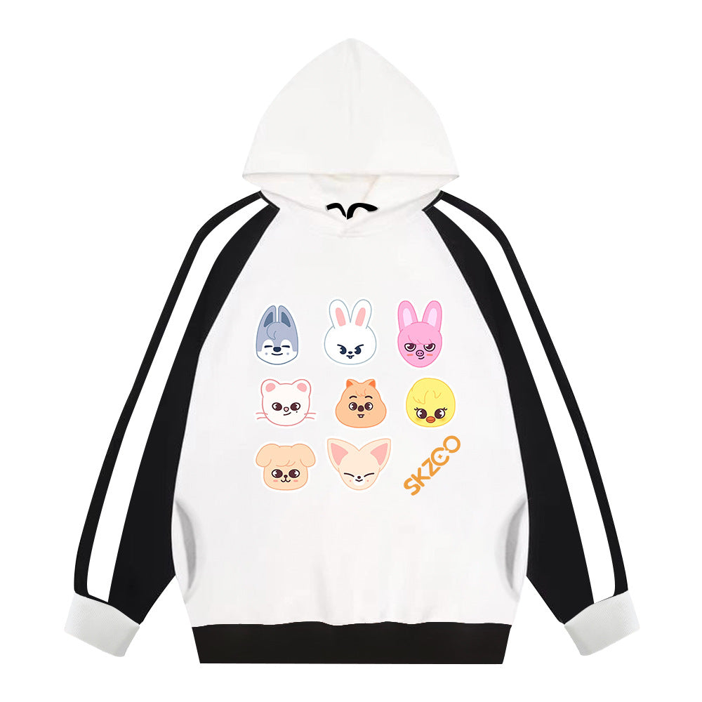 KPOP Cartoon Doll Logo Color Block Hoodie