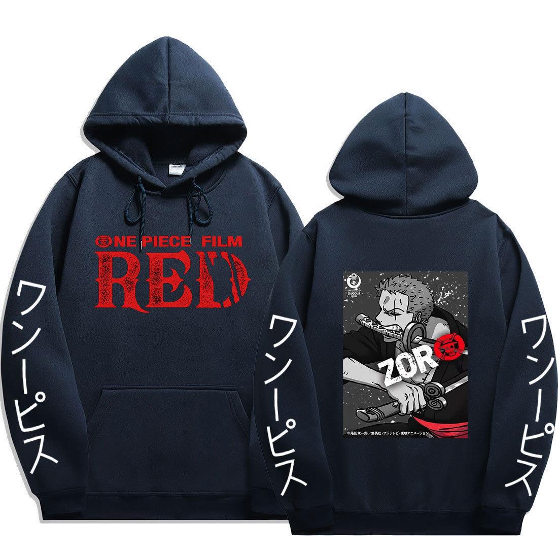 Cool Unisex RED Zoro Printed Casual Hoodie