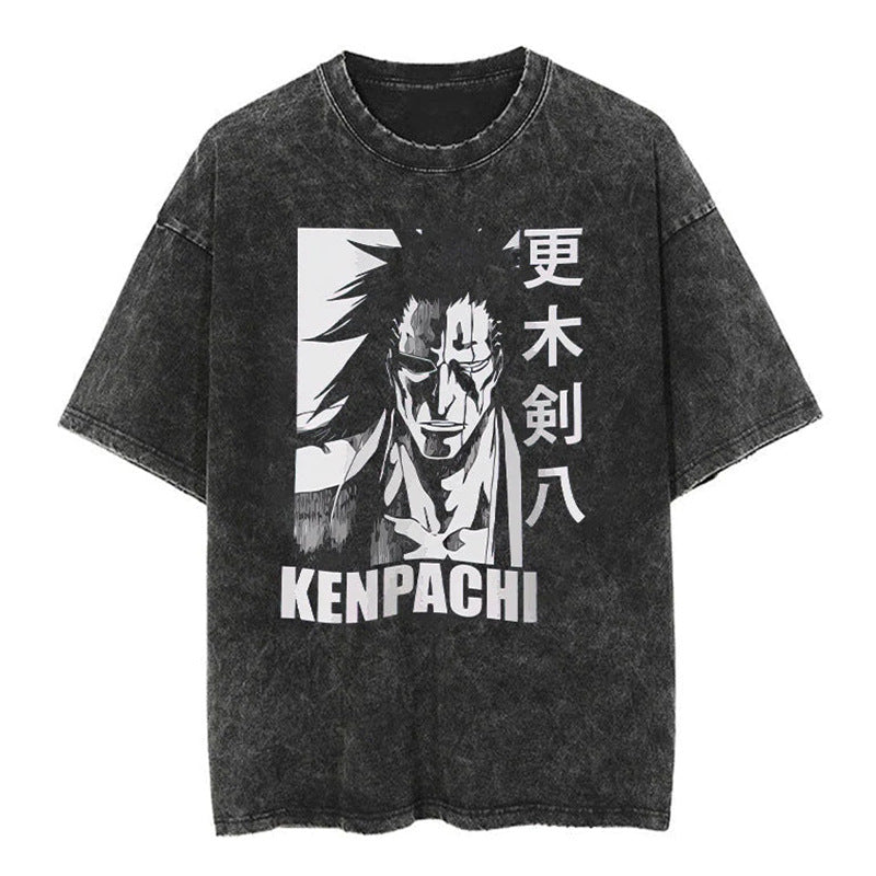 Unisex Anime Pattern Washed Short Sleeve T-Shirt