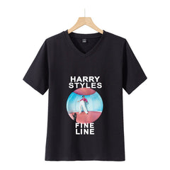 Trendy Harry Print Loose V-neck Short-sleeved T-shirt