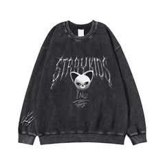 Evil SKZ Print Cotton Washed Crew Neck Top