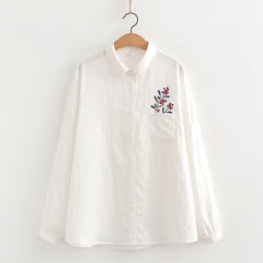 Casual Women's Pocket Floral Embroidery Shirt