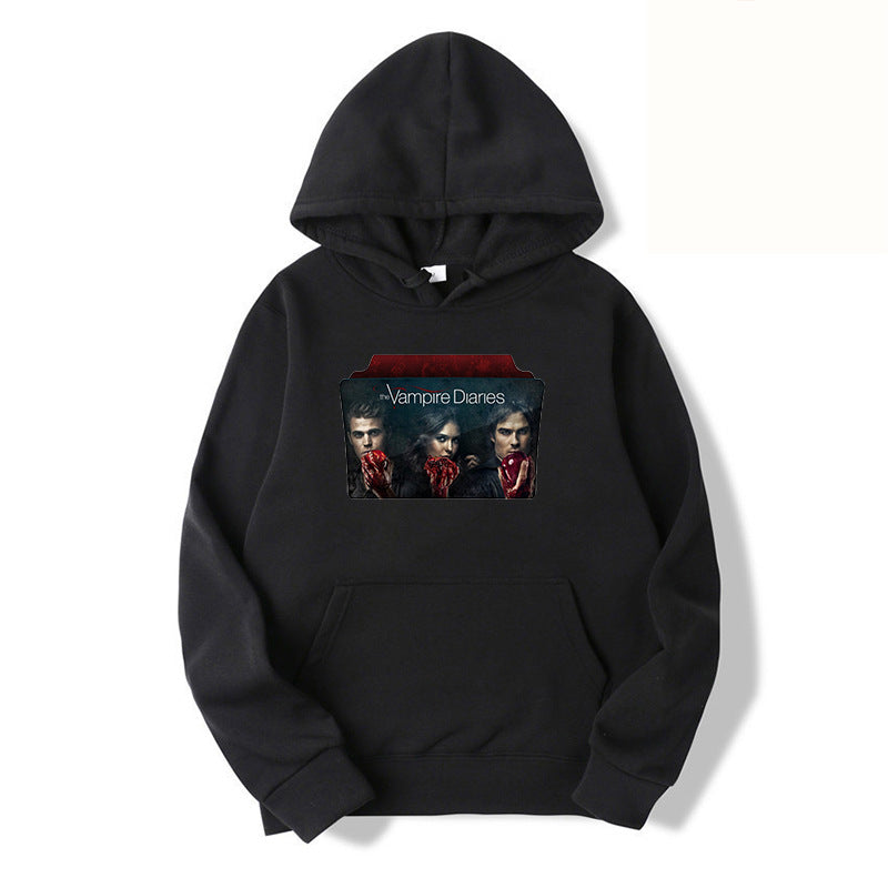 Unisex Casual TVD Logo Printed Loose Hoodie