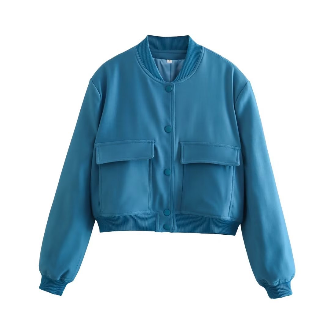 Y2K Style Stand-up Collar Double Pocket Jacket