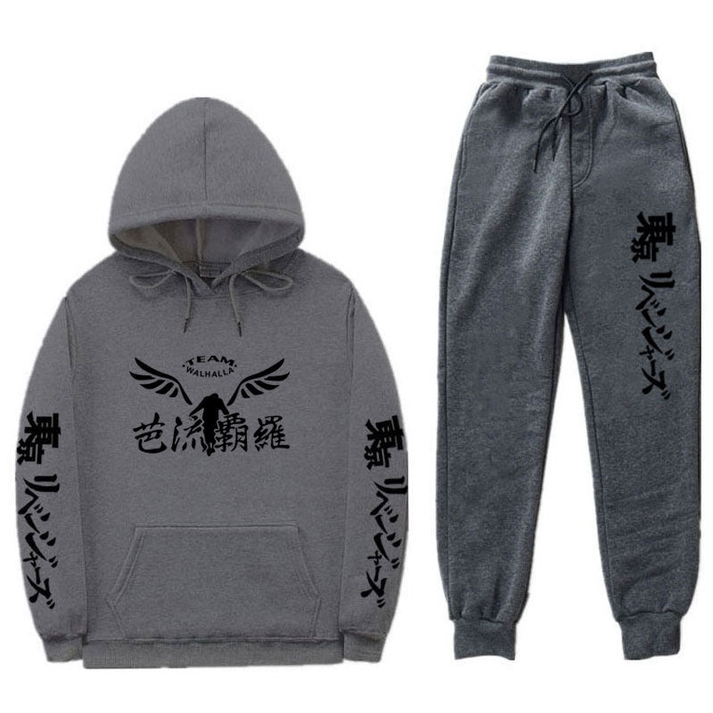 Casual Anime Print Loose Hoodie Pants Tracksuit