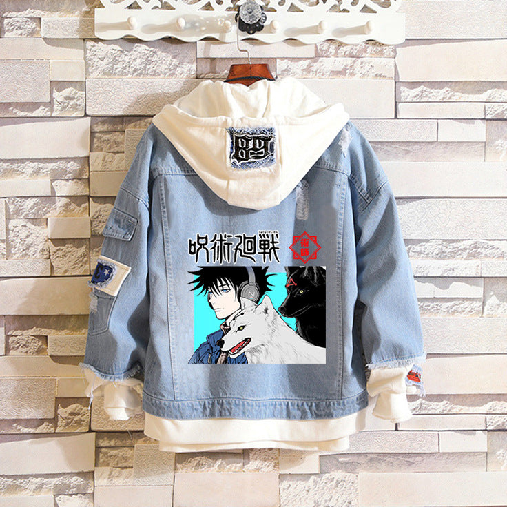 Trendy Anime Printed Unisex Hooded Denim Jacket