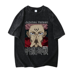 Unisex Anime Washed Short-sleeved Cotton T-shirt