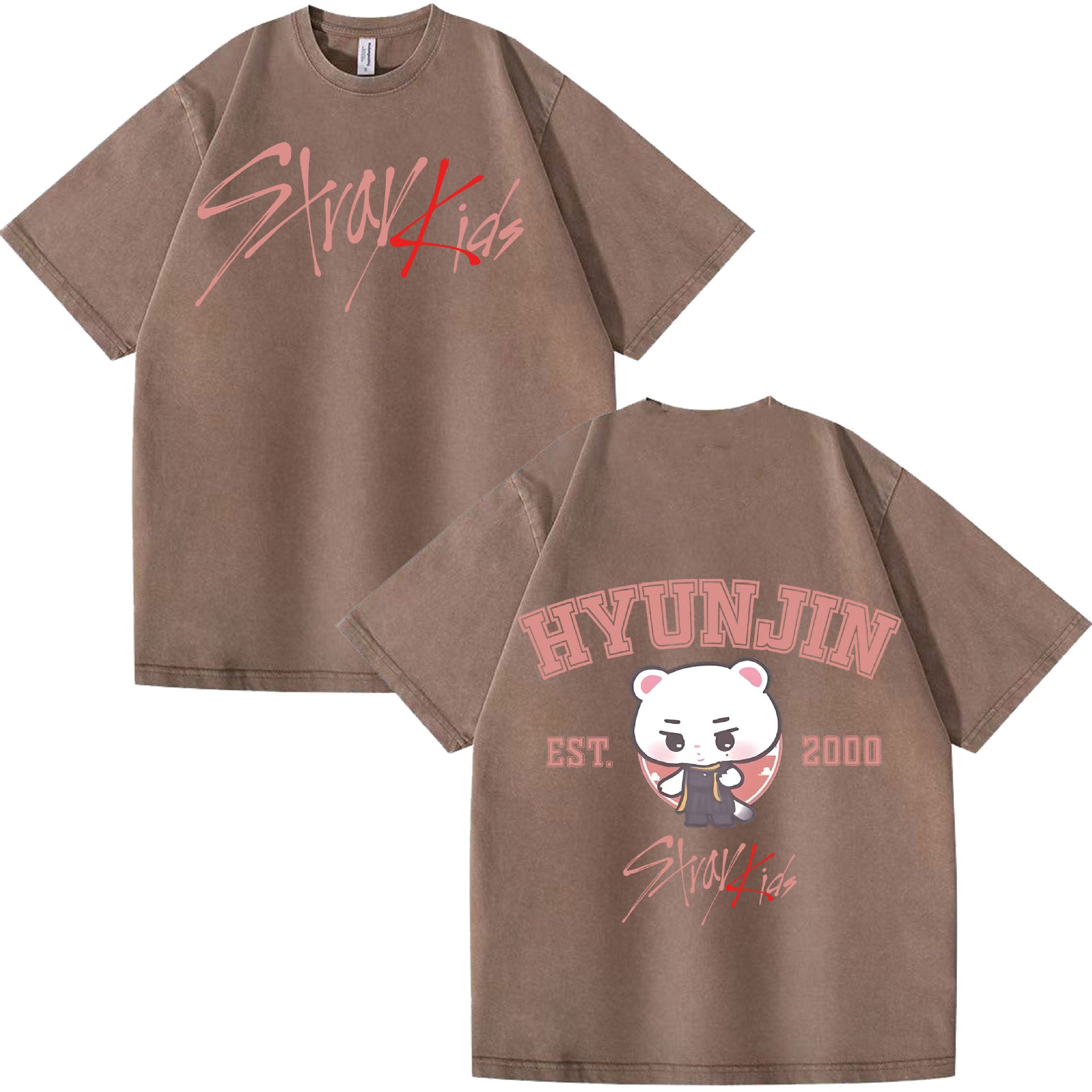 HYUNJIN KPOP Cotton Short-sleeved Washed T-shirt