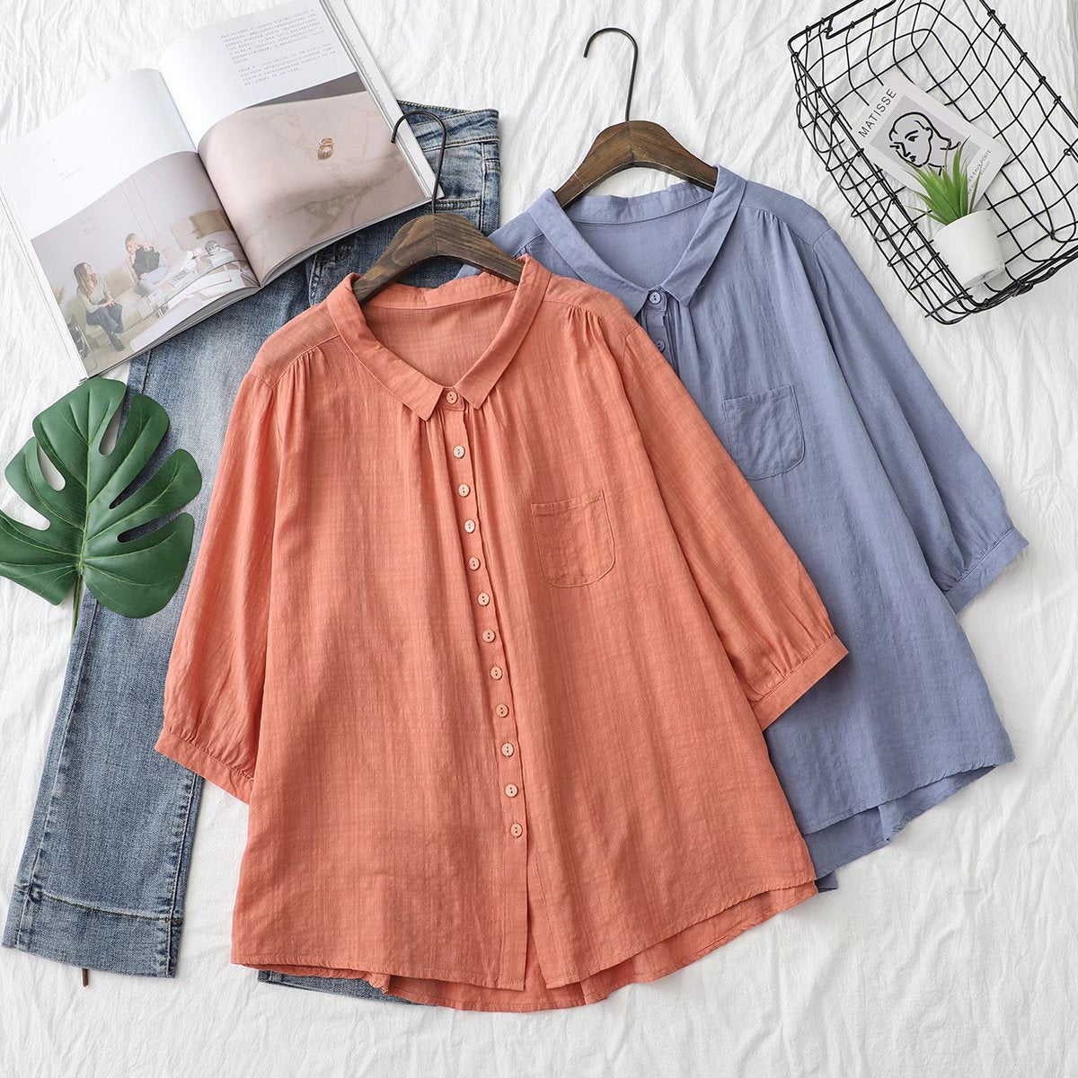 Casual Solid Color Pleated Women's Short-sleeved Shirt