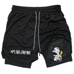 Men's Anime Printed Double Layer Casual Sports Shorts