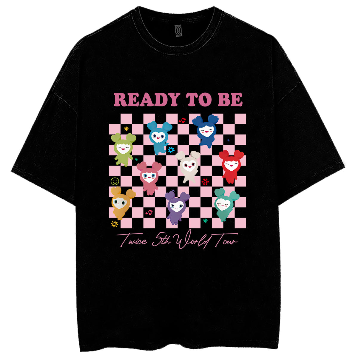 Unisex Kpop Cartoon Washed Crew Neck T-Shirt