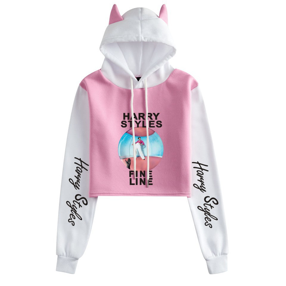 Women's Harry Loose Cat Ears Cropped Hoodie