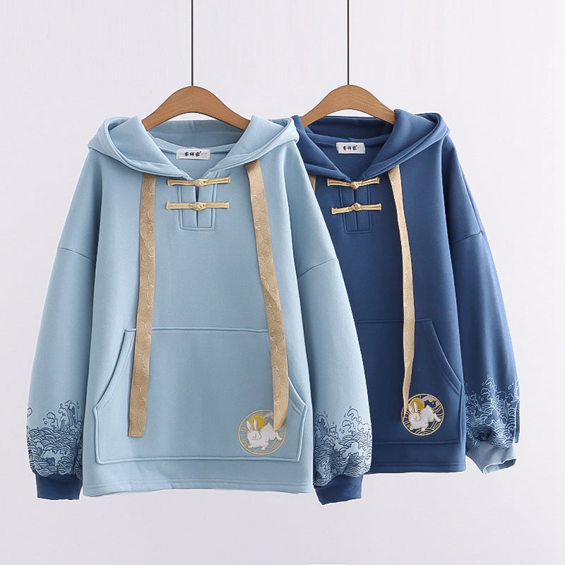 Japanese Ethnic Style Cartoon Rabbit Plush Hoodie