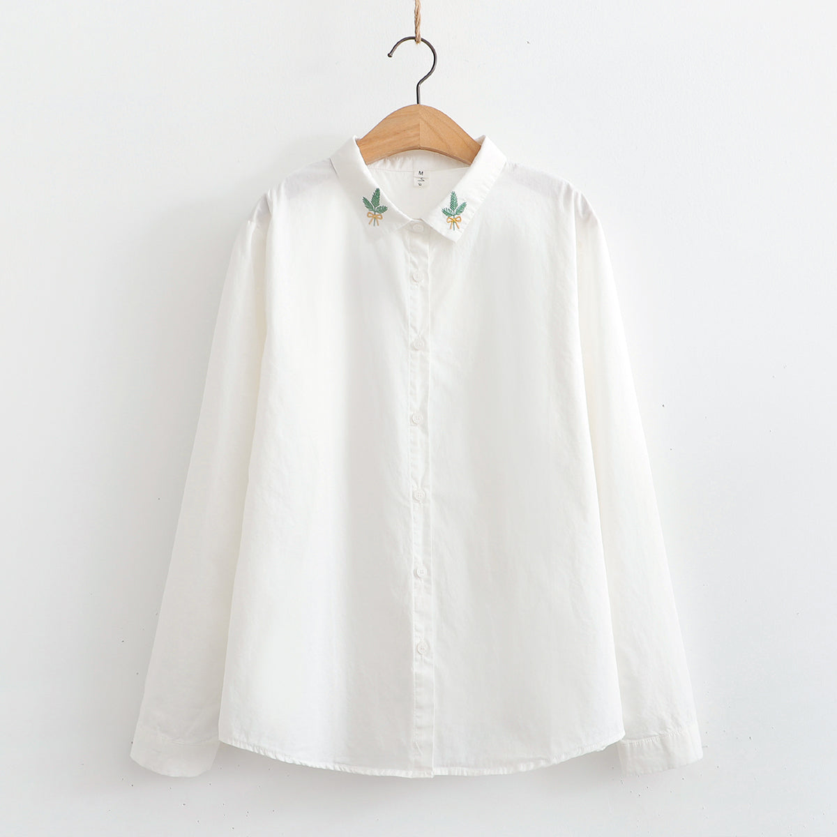 Women's Fresh Long Sleeve Embroidered Collar White Shirt