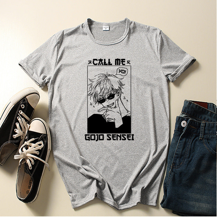 Creative Call Me Gojo Sensei Print Loose T-shirt