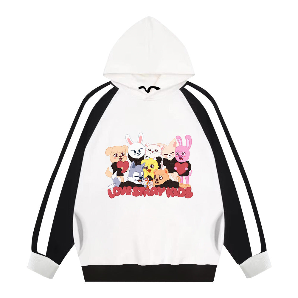 Cartoon SKZ Print Color Block Hoodie