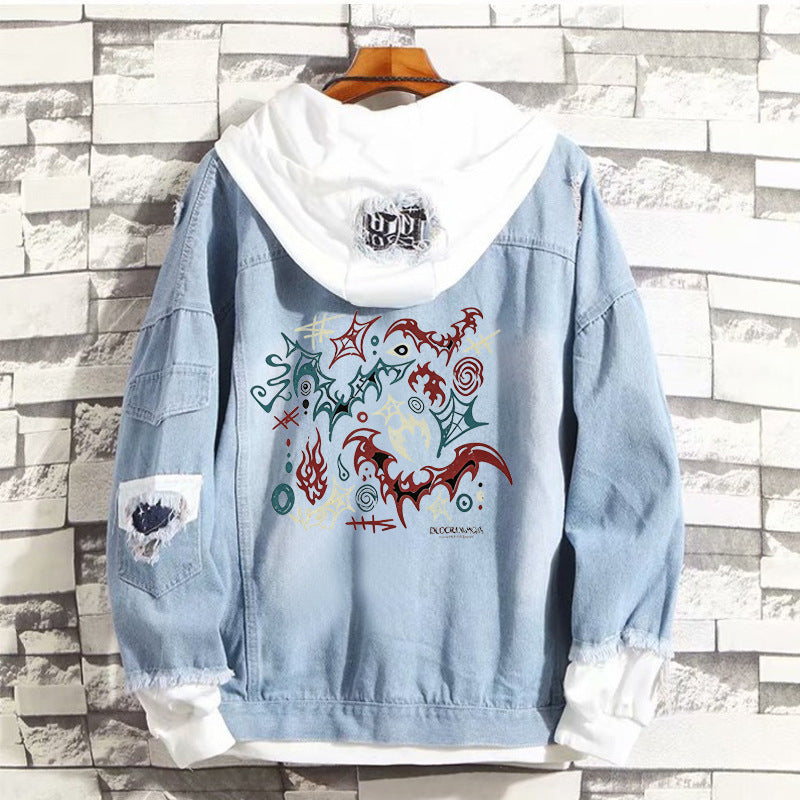 EN- World Tour Print Loose Hooded Denim Jacket
