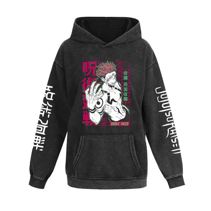 Unisex Vintage Anime Washed Casual Loose Hoodie