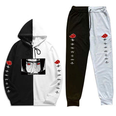 Men's Casual Anime Color Block Hoodie Pants Set