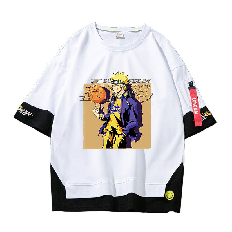 Unisex Anime Kakashi Fake Two-piece Loose T-shirt