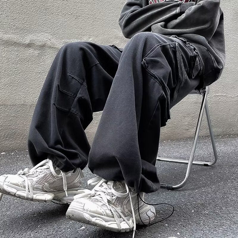 Trendy Washed Jeans Multi-pocket Straight Pants
