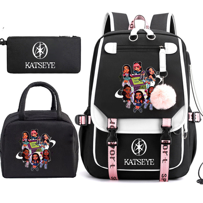 Katseye Print Backpack Pencil Case Lunch Bag Three-piece