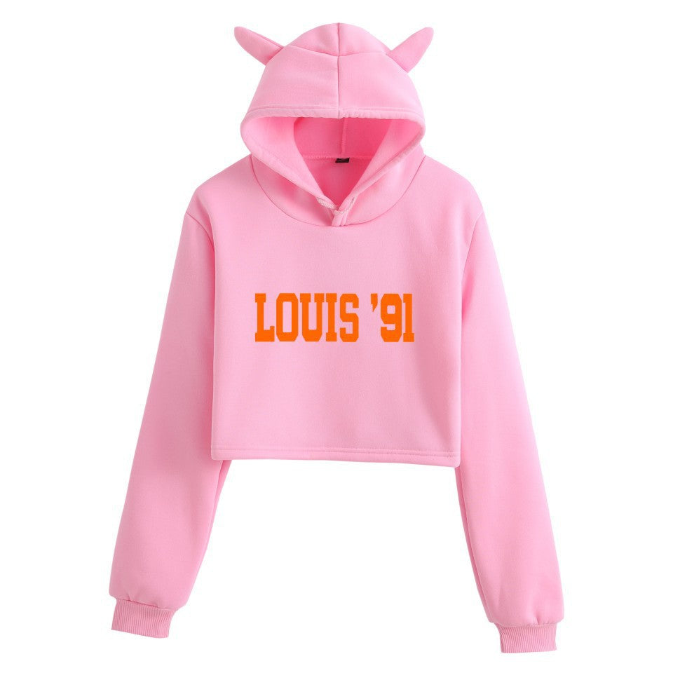 Women's 1D Letter Printed Crop Casual Hoodie