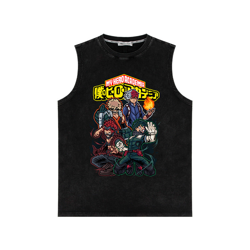 Retro Washed Anime Men's Loose Sleeveless Vest