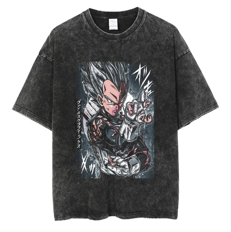 Vintage  Anime Washed Printed Short-sleeved T-shirt