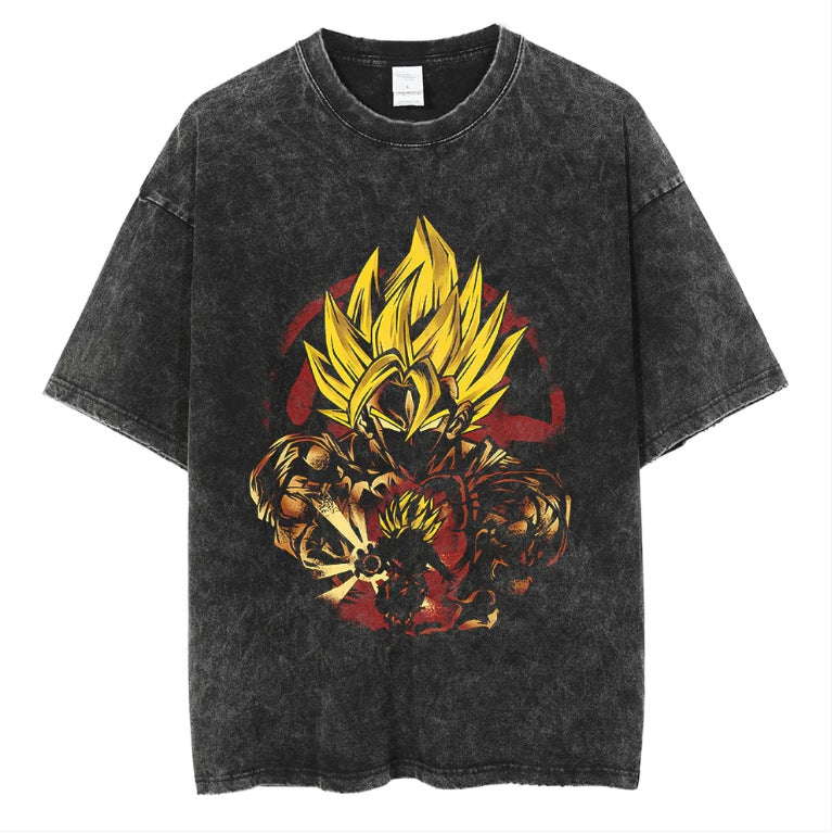 Vintage Anime Washed Black Short Sleeve T-Shirt