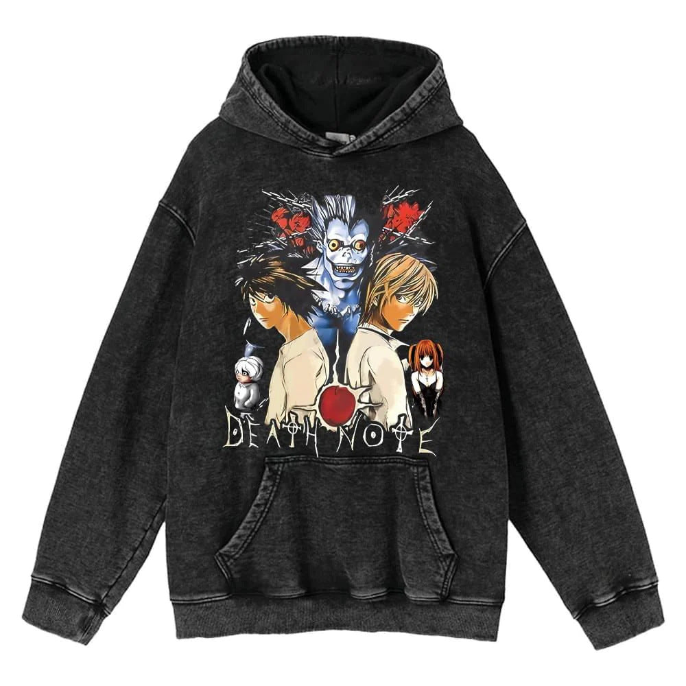 Unisex Anime Print Washed Loose Hoodie