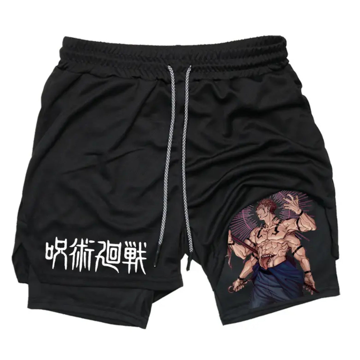 Men's Summer Anime Printed Double-layer Fitness Shorts