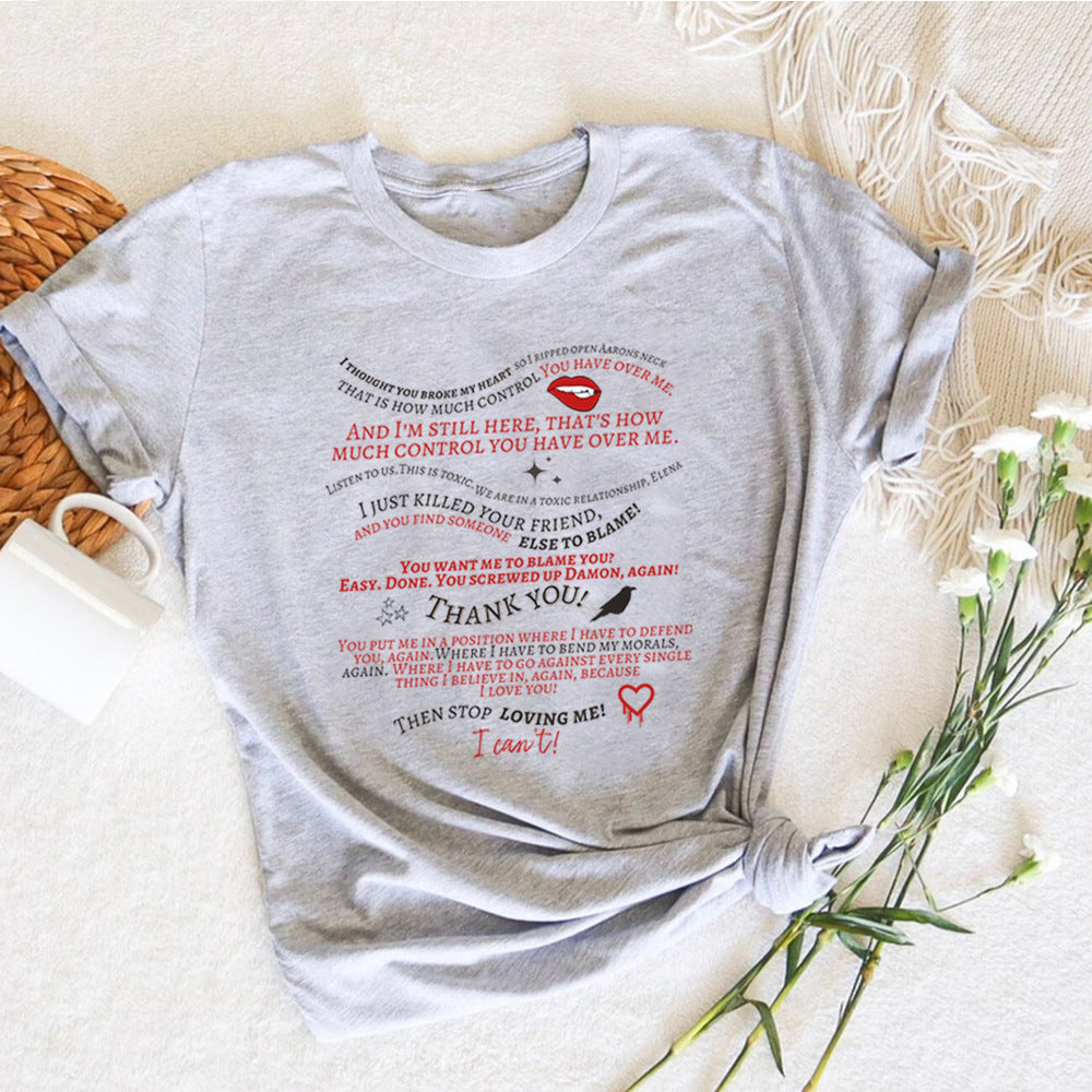 Vintage TVD Letter Casual T-shirt