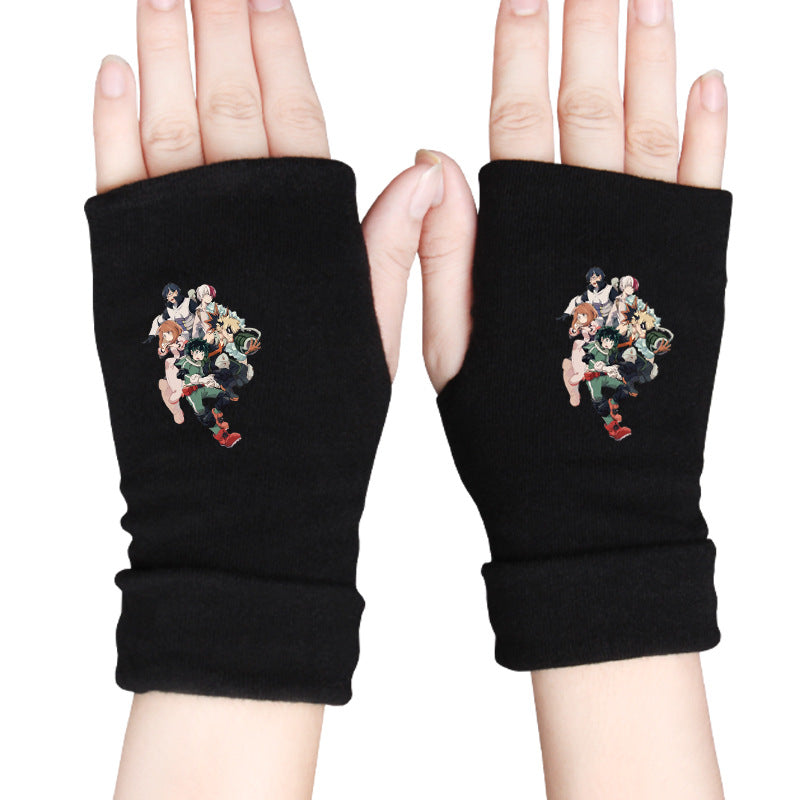 Trendy Anime Warm Half Finger Gloves