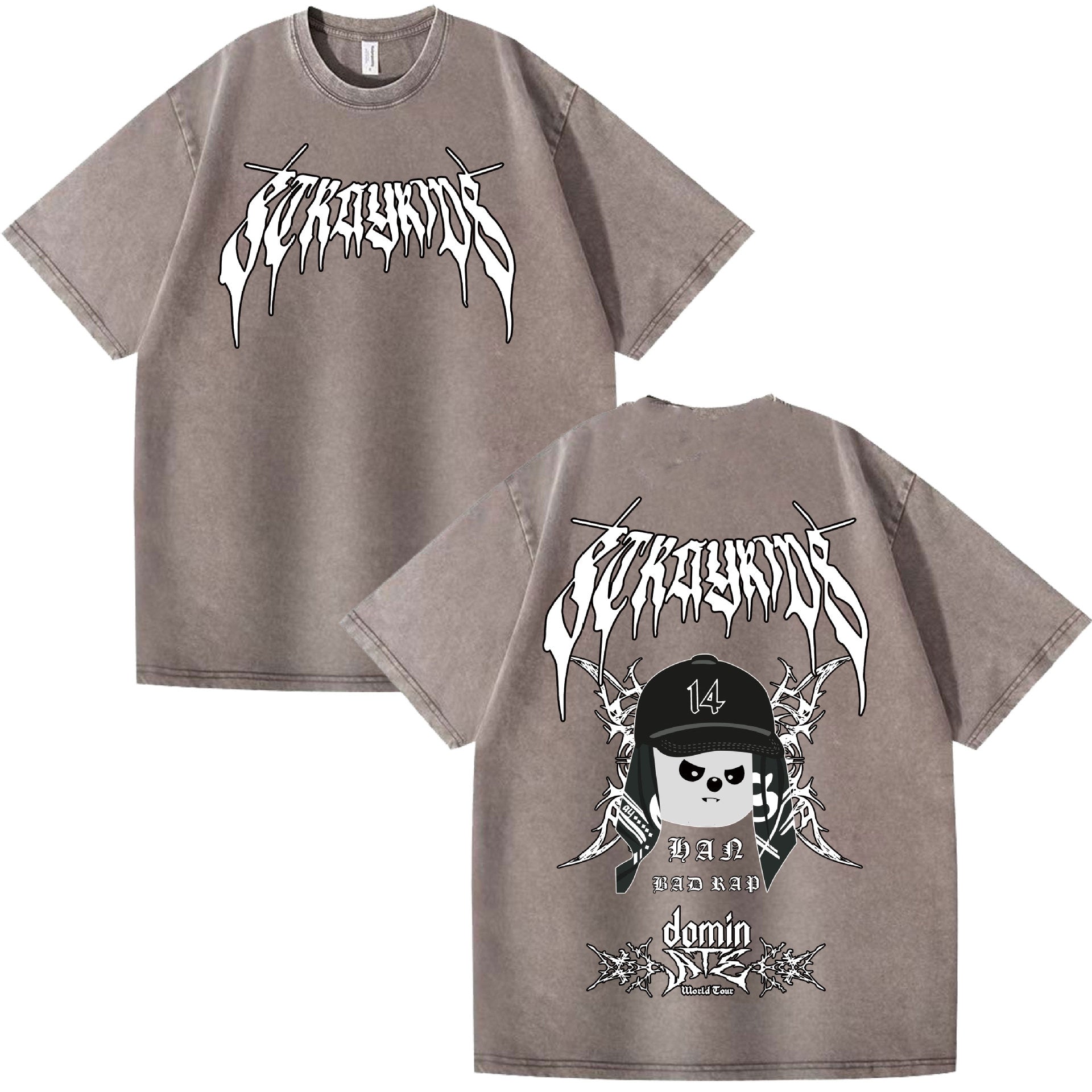 Evil Skz Animal Characters Print Summer Short Sleeve Washed Tee