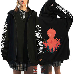 Unisex Trendy Anime Gojo Print Zip Up Hoodie