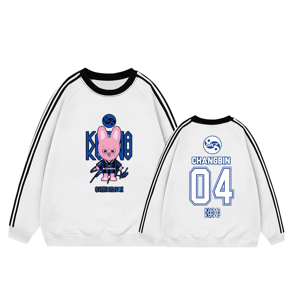 Karma Cartoon Doll Stripe Crew Neck Sweatshirt