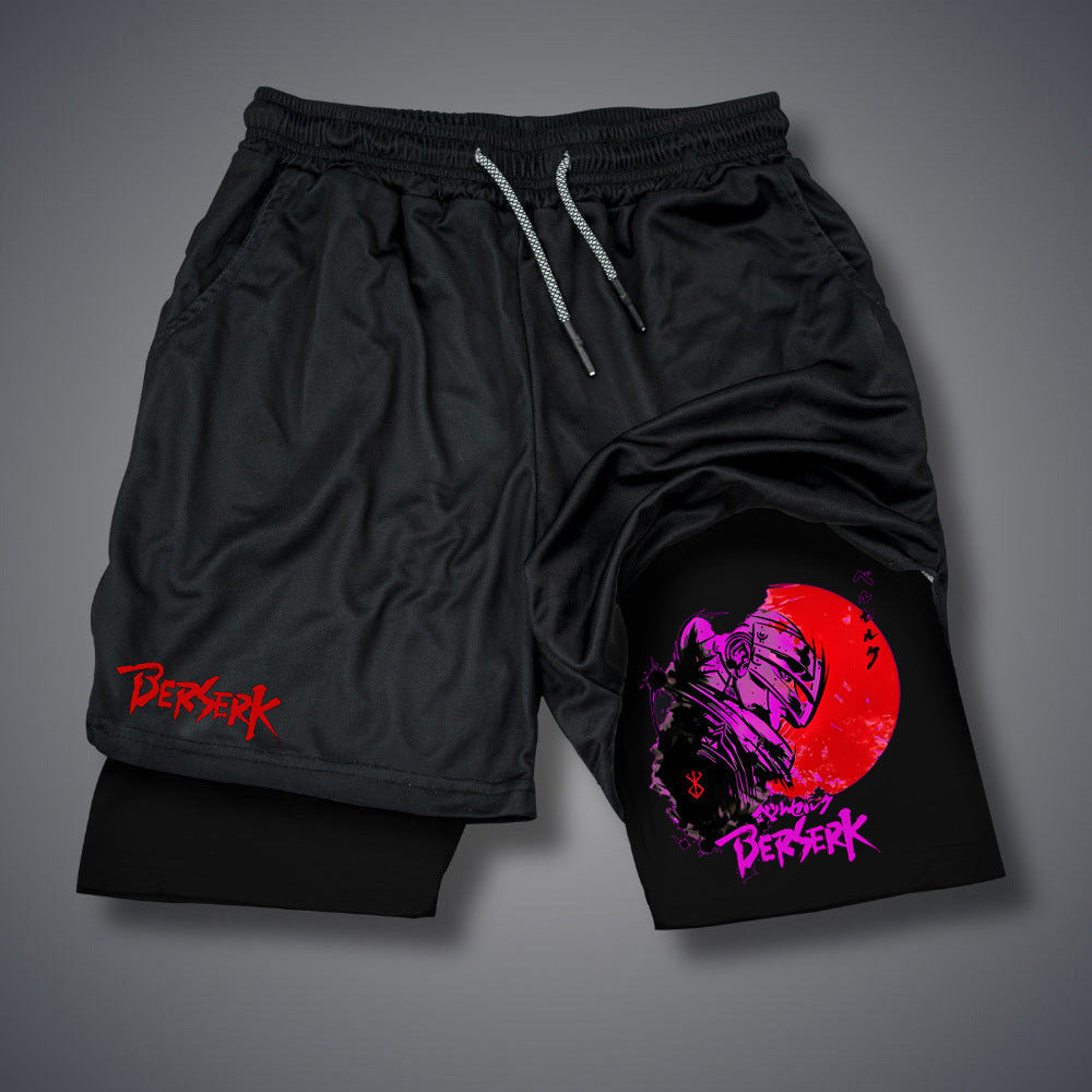 Casual Men's Anime Double-layer Fitness Shorts