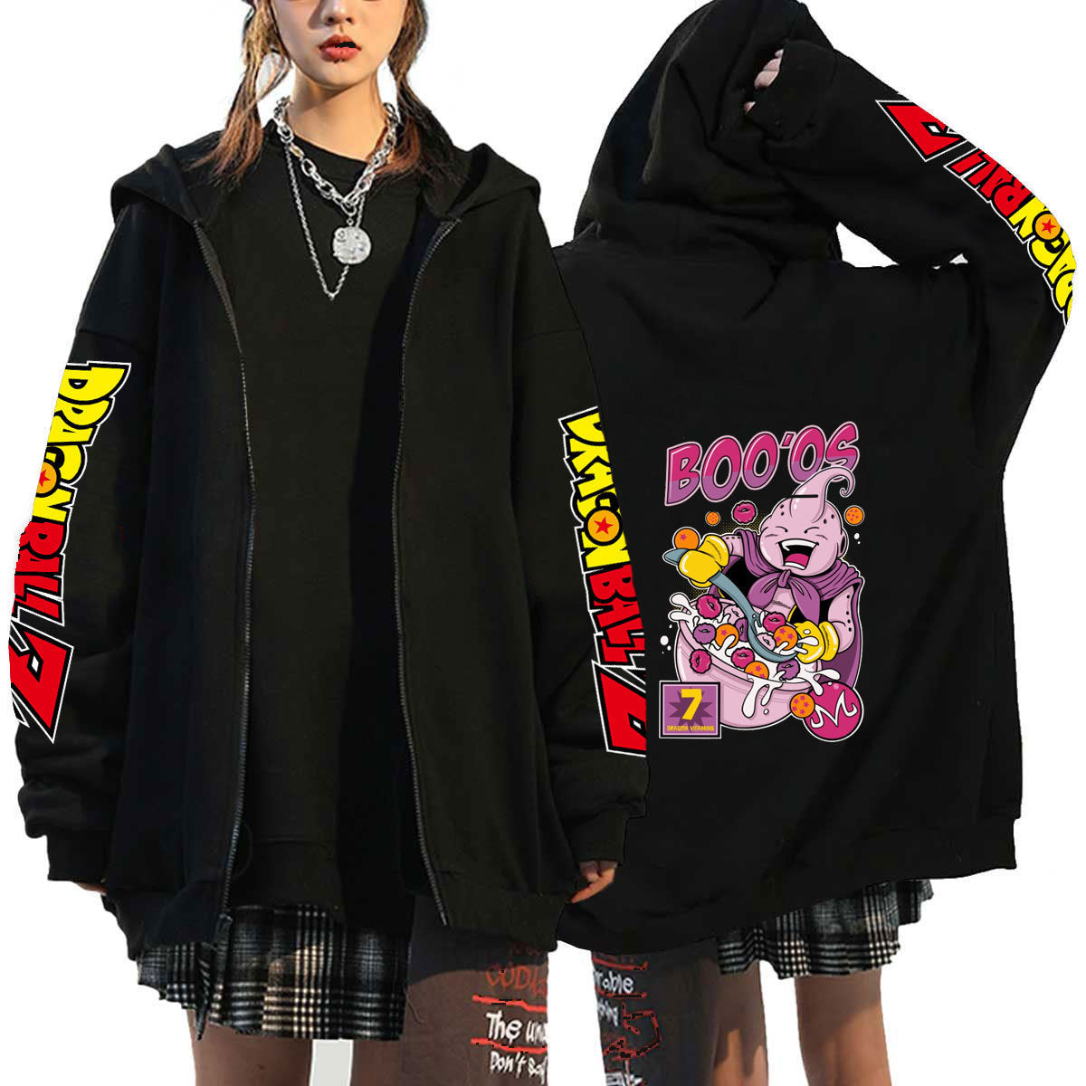 Trendy Anime Graphic Print Zipper Hoodie