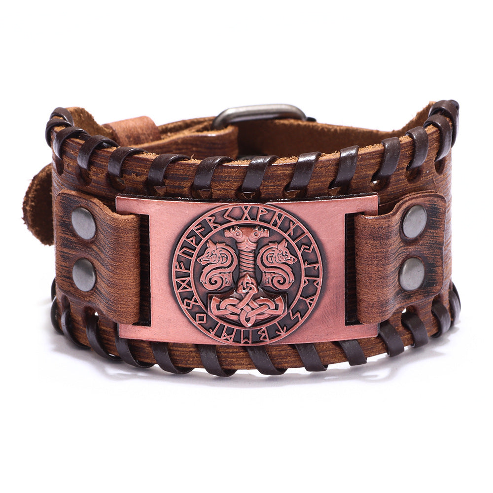 Men's Wolf Head Leather Bracelet